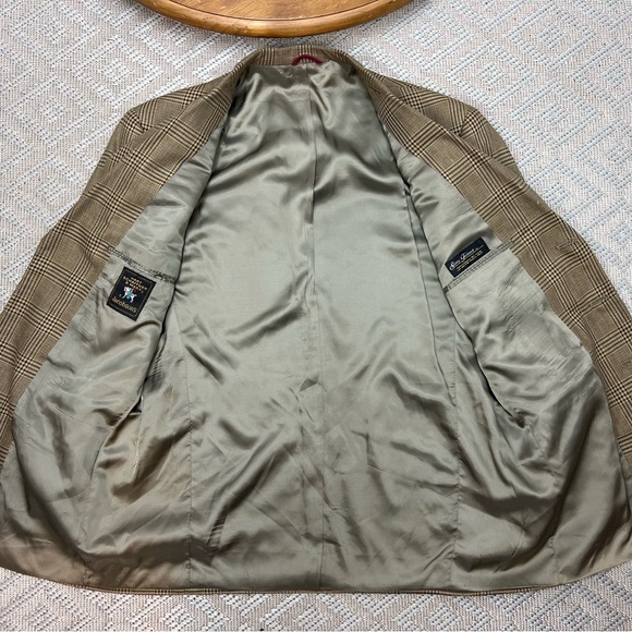 Men's Hart Schaffner Marx Softly Tailored Windowpane Plaid 43R Tan Blazer Jacket - Picture 7 of 9